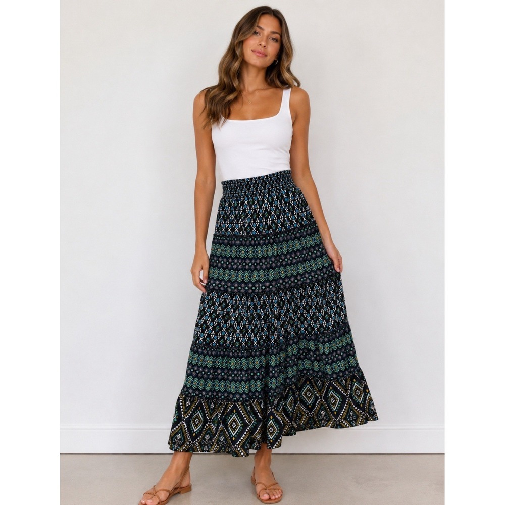 Women's APT 9 Long Skirt aztec print maxi Multi-Colored Size S